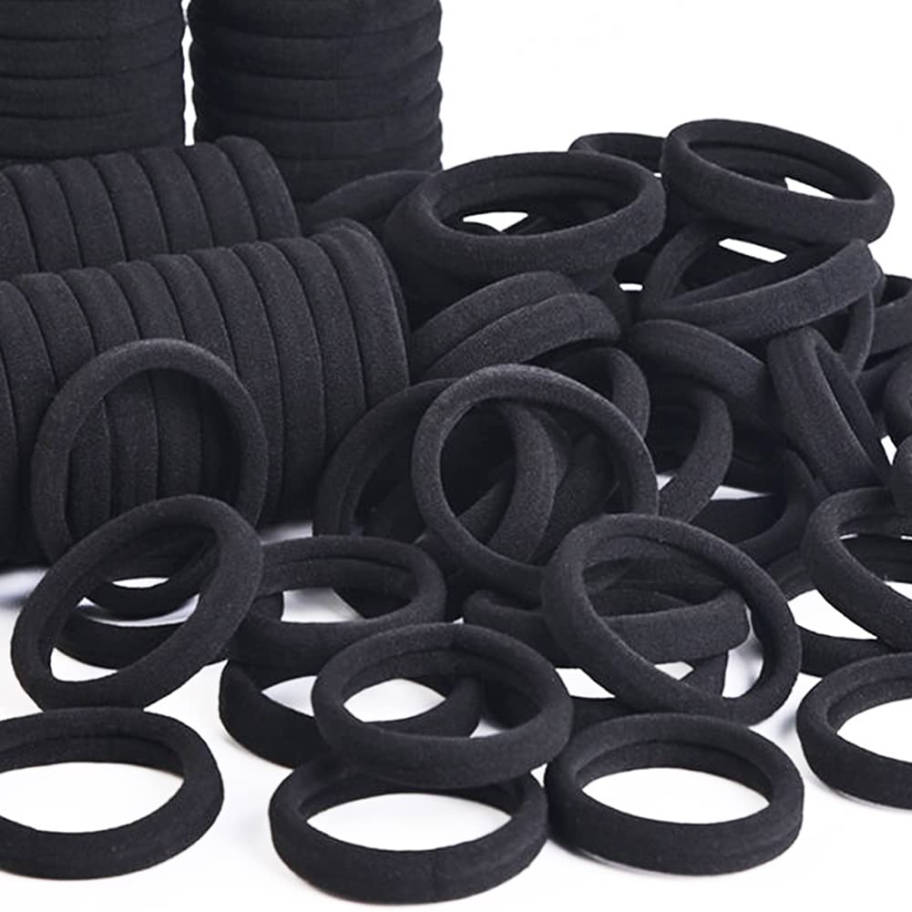 J-MEE Hair Bands 100PCS Seamless Cotton Ponytail Holders Scrunchies Hair Accessories for Thick Hair (black) Beauty and Personal Care J-MEE Default Title