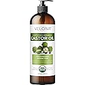 velona USDA Certified Organic Castor Oil - 16 fl oz (With Pump) | For Hair Growth, Boost Eyelashes, Eyebrows | Cold pressed, Natural Oil, USP Grade |