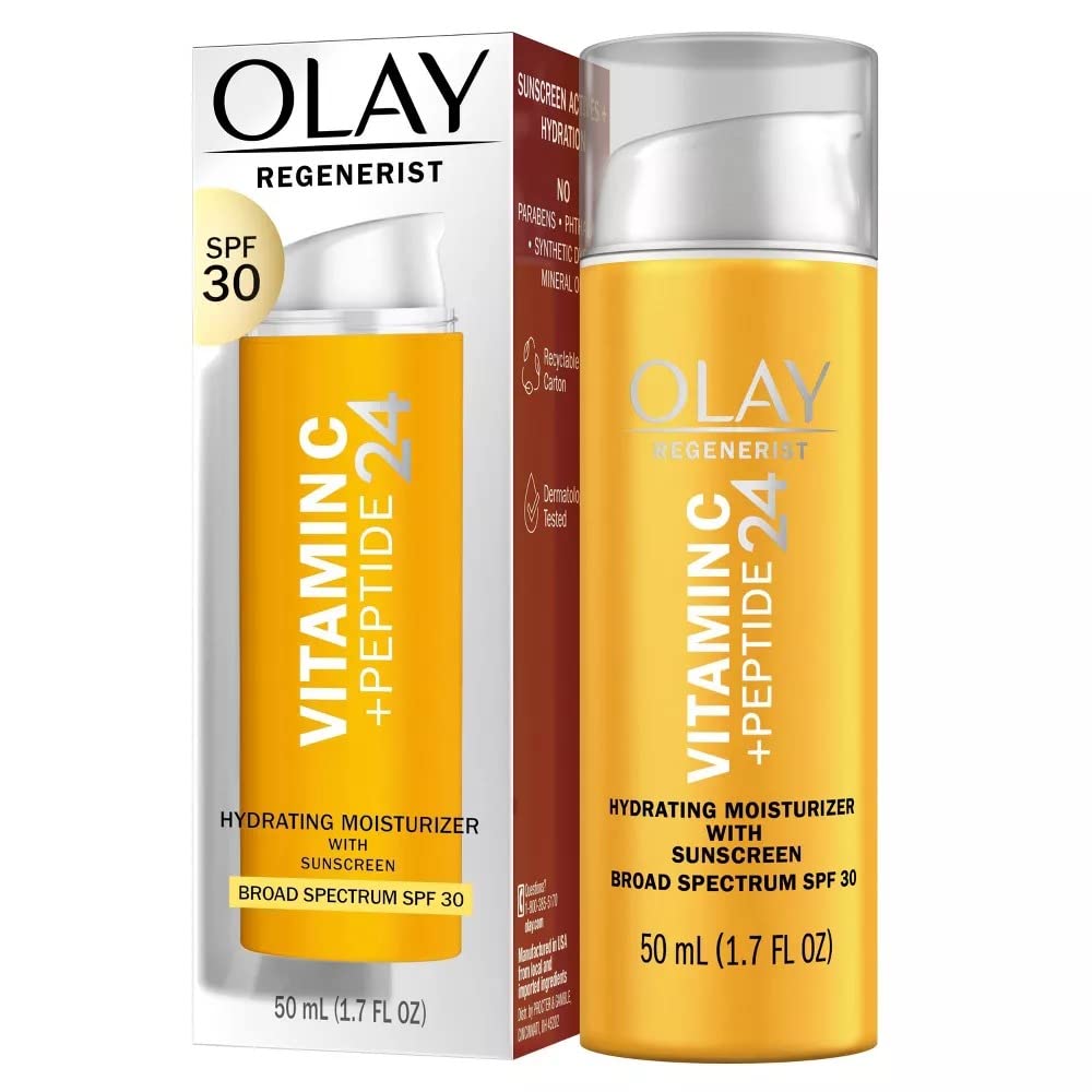 Olay Super Cream with Sunscreen SPF 30, Trial Size, Lightweight Face Moisturizer with Sun Protection, 5-in-1 Skin Care Benefits - Hydrating