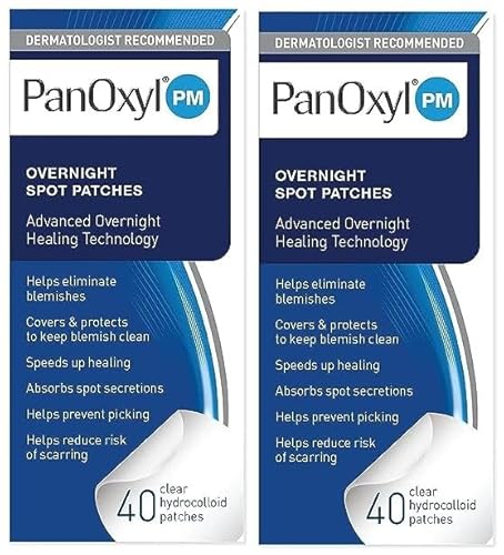PanOxyl PM Overnight Spot Patches, Advanced Hydrocolloid Healing Technology, Fragrance Free, 40 Count - Pack of 2