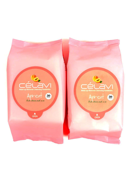 Celavi Makeup Remover Cleansing Wipes Removing Towelettes 2 Packs - 60 Sheets (Apricot)
