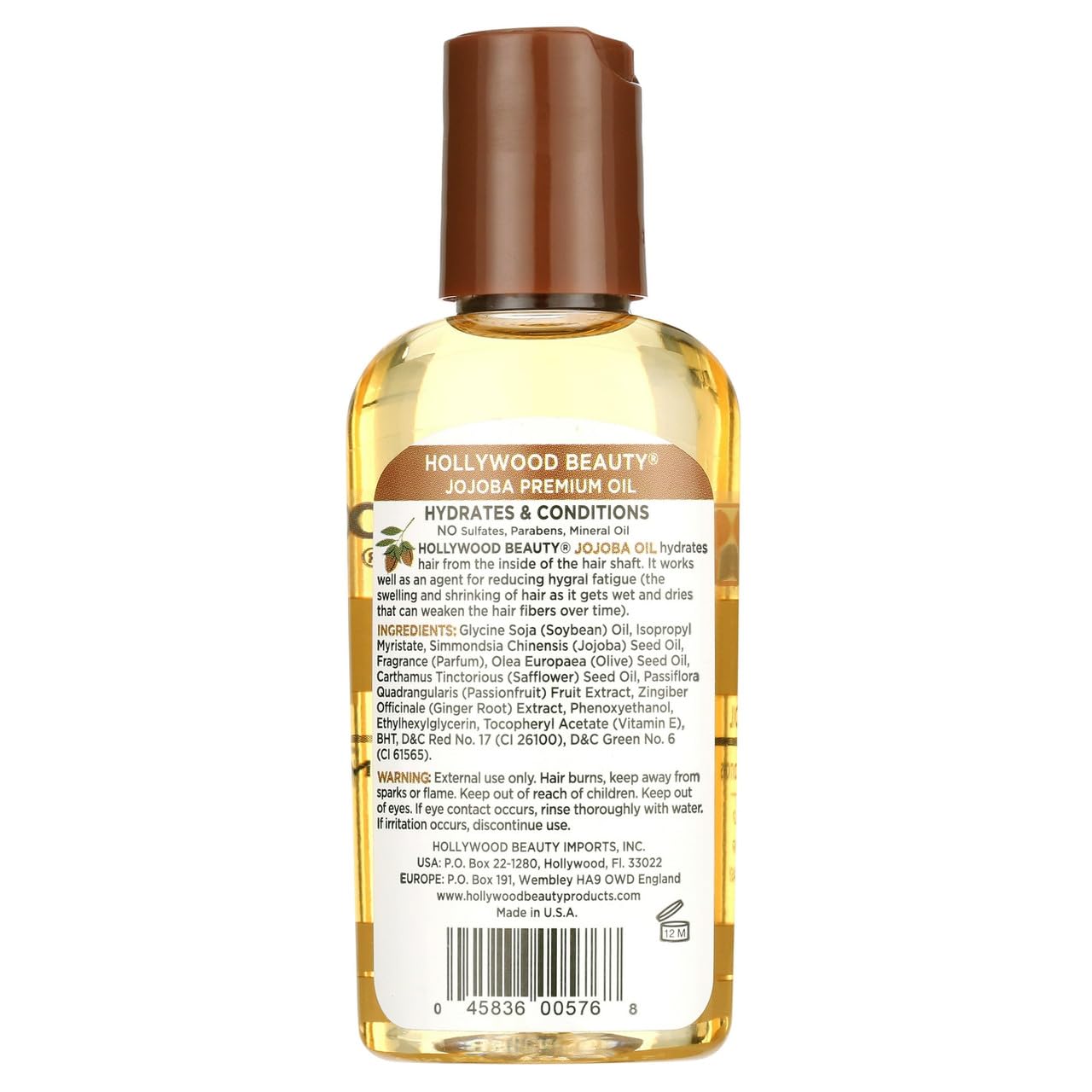 Hollywood Beauty Jojoba Hair Oil, Light, Non-Greasy, Hydrates & Conditions Hair, Anti-Frizz Fighter, Scalp Soothing, Hot Oil Treatment (2 Ounce