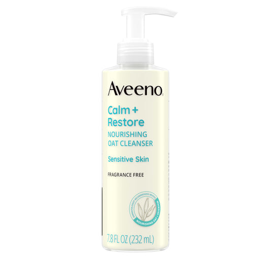 Aveeno Calm + Restore Facial Cleanser for Sensitive Skin, Hydrating Gentle Milky Face Cleanser with Nourishing Oat and Feverfew, Hypoallergenic