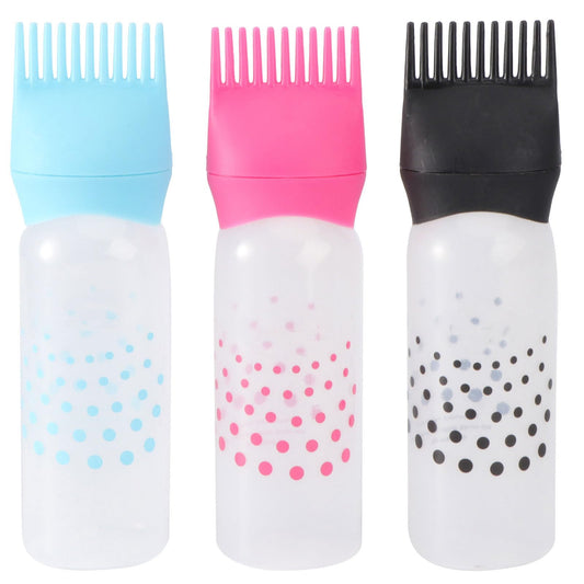 3pcs Colorful Hair Dye Bottles Hairdressing Applicator with Scale Lines for Precise Application Hair Coloring Bottle for Home and Salon Use Black Rosy