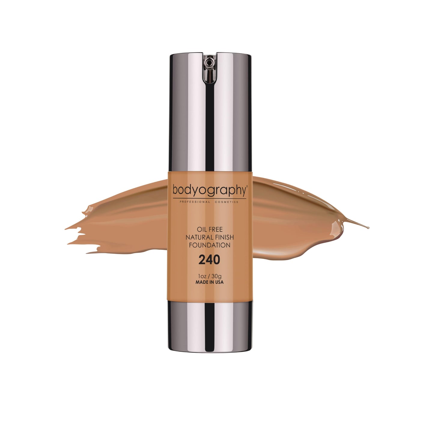 Bodyography Natural Finish Foundation (Dark/Warm #240) | Oil-Free, Anti-Aging Salon Foundation with Vitamin E & C | Photo-Ready, Skin-Perfecting