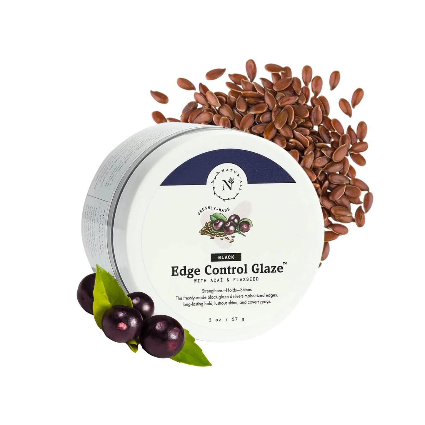 NaturAll Black Edge Control Gel - Acai & Flaxseed Infused Medium Hold Booster & Fixer for Thin Hair Edges 2 Oz.