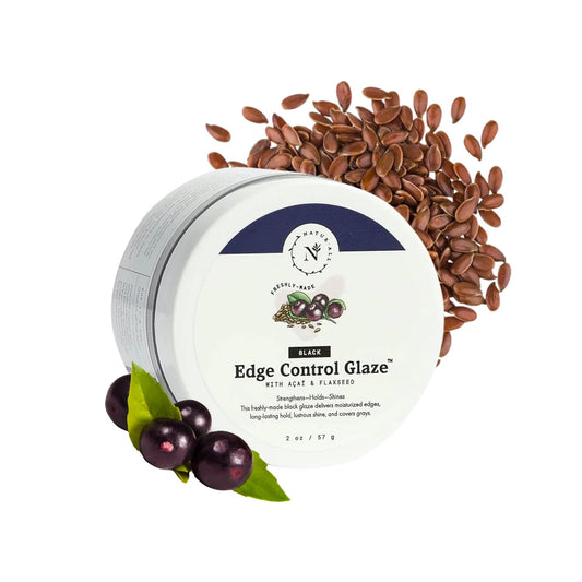 NaturAll Black Edge Control Gel - Acai & Flaxseed Infused Medium Hold Booster & Fixer for Thin Hair Edges 2 Oz.