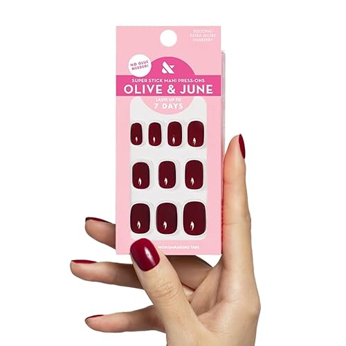 Olive & June Classic Super Stick Mani Press On Nails | No Glue Needed | 32 Tab Nails 16 Sizes | Non-Toxic Tabs Easy On-Off Non-Damaging Realist Look Beauty & Personal Care Olive & June