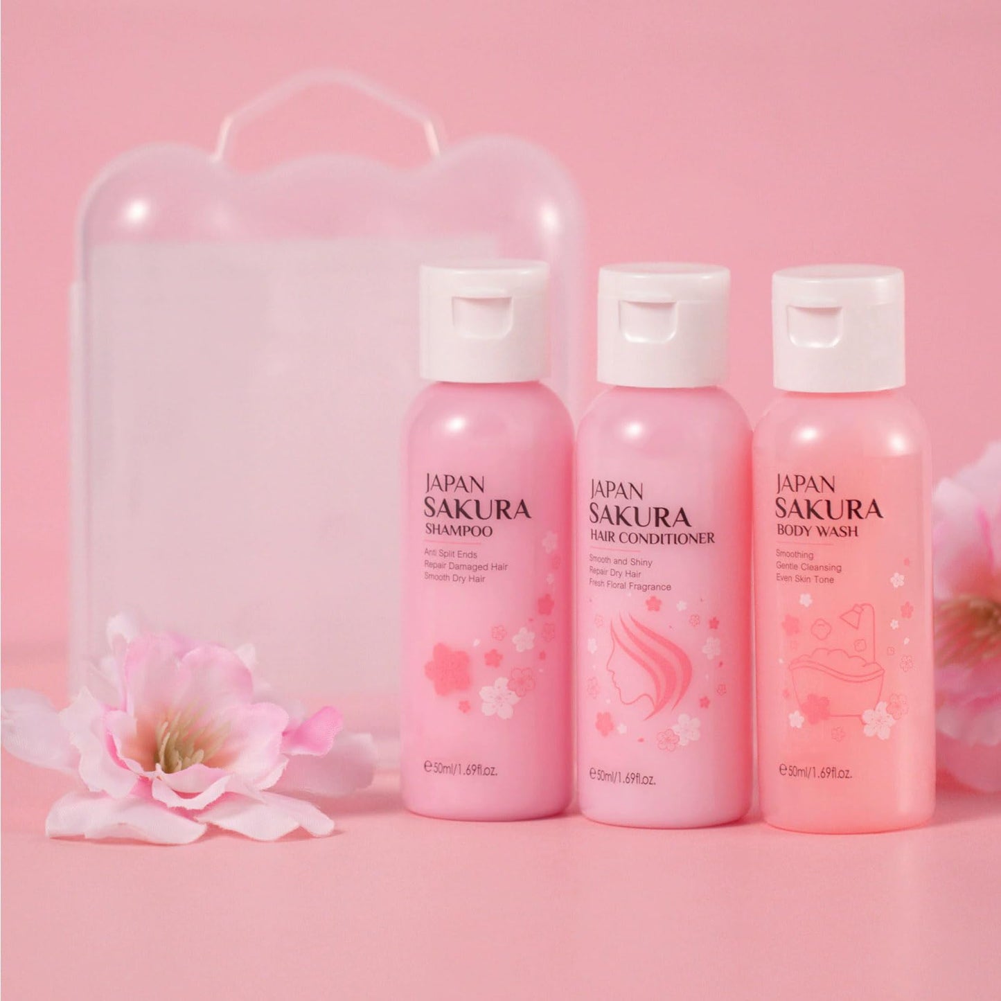 Cherry Blossom Shampoo and Conditioner & Body Wash Set,Hydrating Hair Care&Gentle Moisturizing Shower Gel,Delicate Floral Scent for Soft Silky