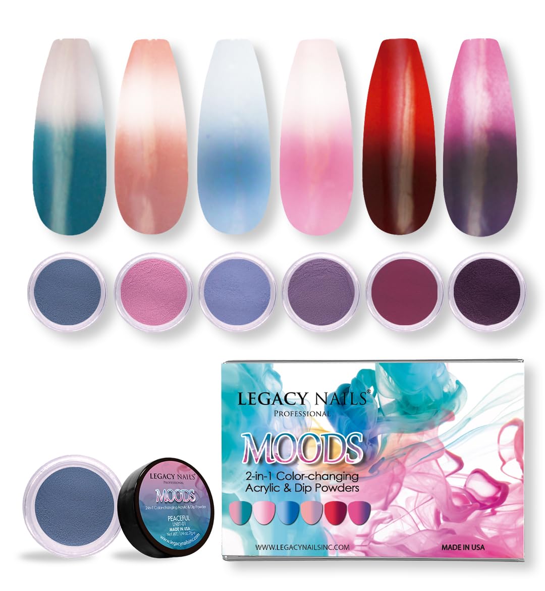 Legacy Nails Professional COLLECTION Acrylic Powder Kit 6 Colors Nail Art Set for Manicure DIY for Dip & Acrylic Nail Extensions (MOOD COLLECTION) Beauty & Personal Care LEGACY NAILS