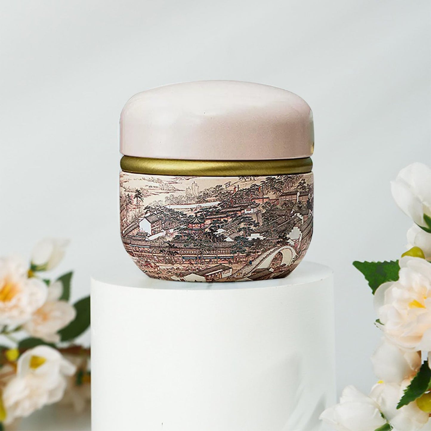 Qopoto Body Powder Puff and Container for Dusting Powder, Women Powder Puff and Powder Case for Bath and Travel (Crane Pattern) Beauty and Personal Care Qopoto
