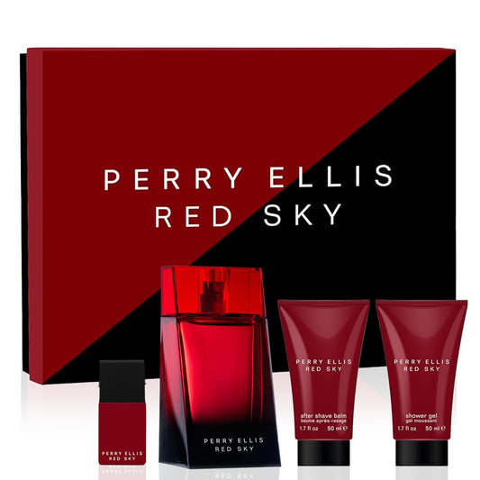Perry Ellis Red Sky 4-Piece Gift Set - eau de toilette, aftershave, shower gel,EDT travel spray - bergamot, cardamom, juniper, lavender, rosemary Beauty & Personal Care Perry Ellis