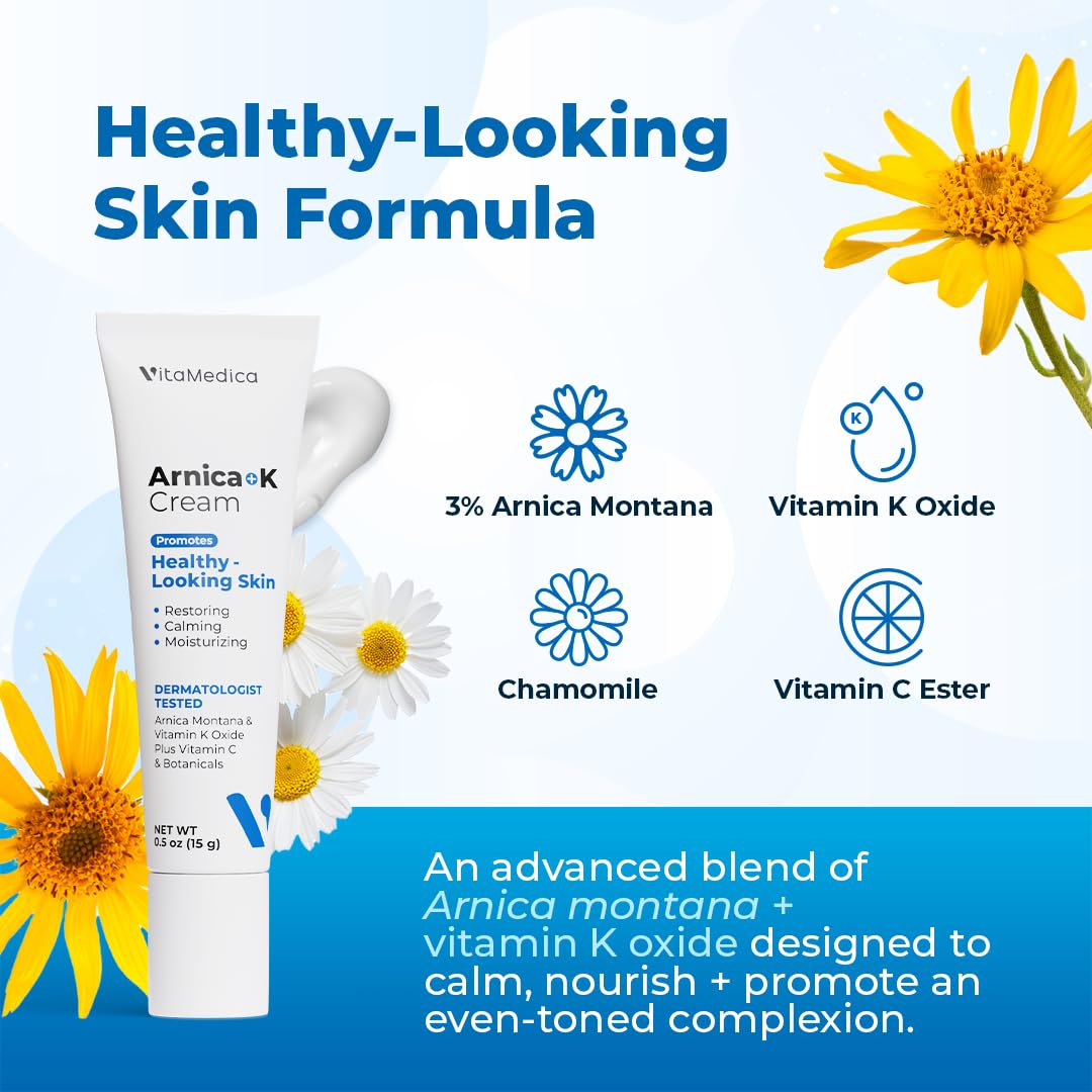 VitaMedica Arnica + Vitamin K Oxide Cream for Thin & Delicate Skin - 3% Arnica Montana, Face & Under-Eye, Fragrance-Free, 0.5 oz Beauty and Personal Care VitaMedica