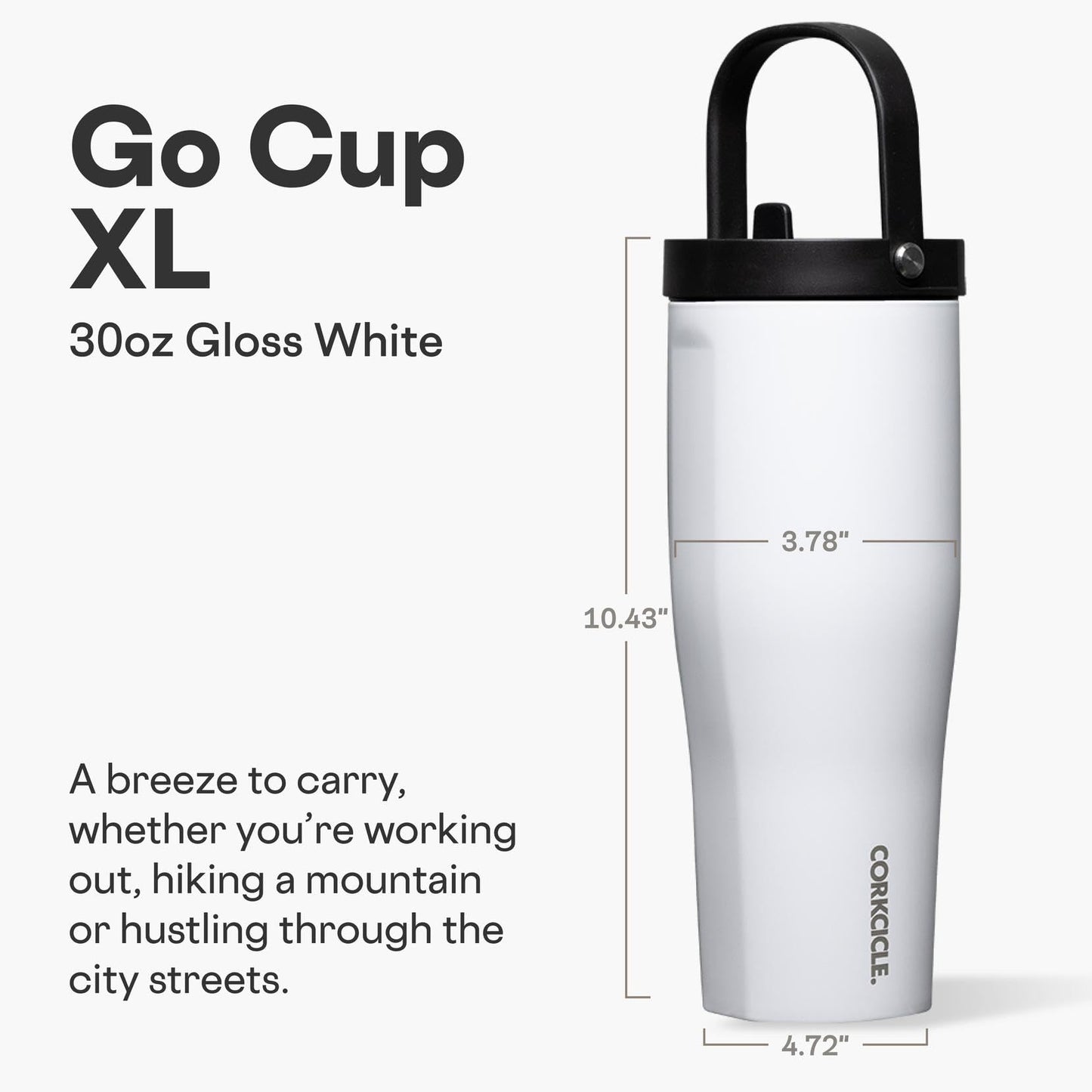 Corkcicle Go Cup XL - Leak-Proof Travel Tumbler - Triple Insulated Stainless Steel Water Bottle - Easy-Carry Handle - Summer Drinkware Gift - Keeps