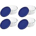 Pyrex 7200 2-Cup Glass Bowl & 7200-PC Dark Blue Lid (4-Pack) - Made in USA