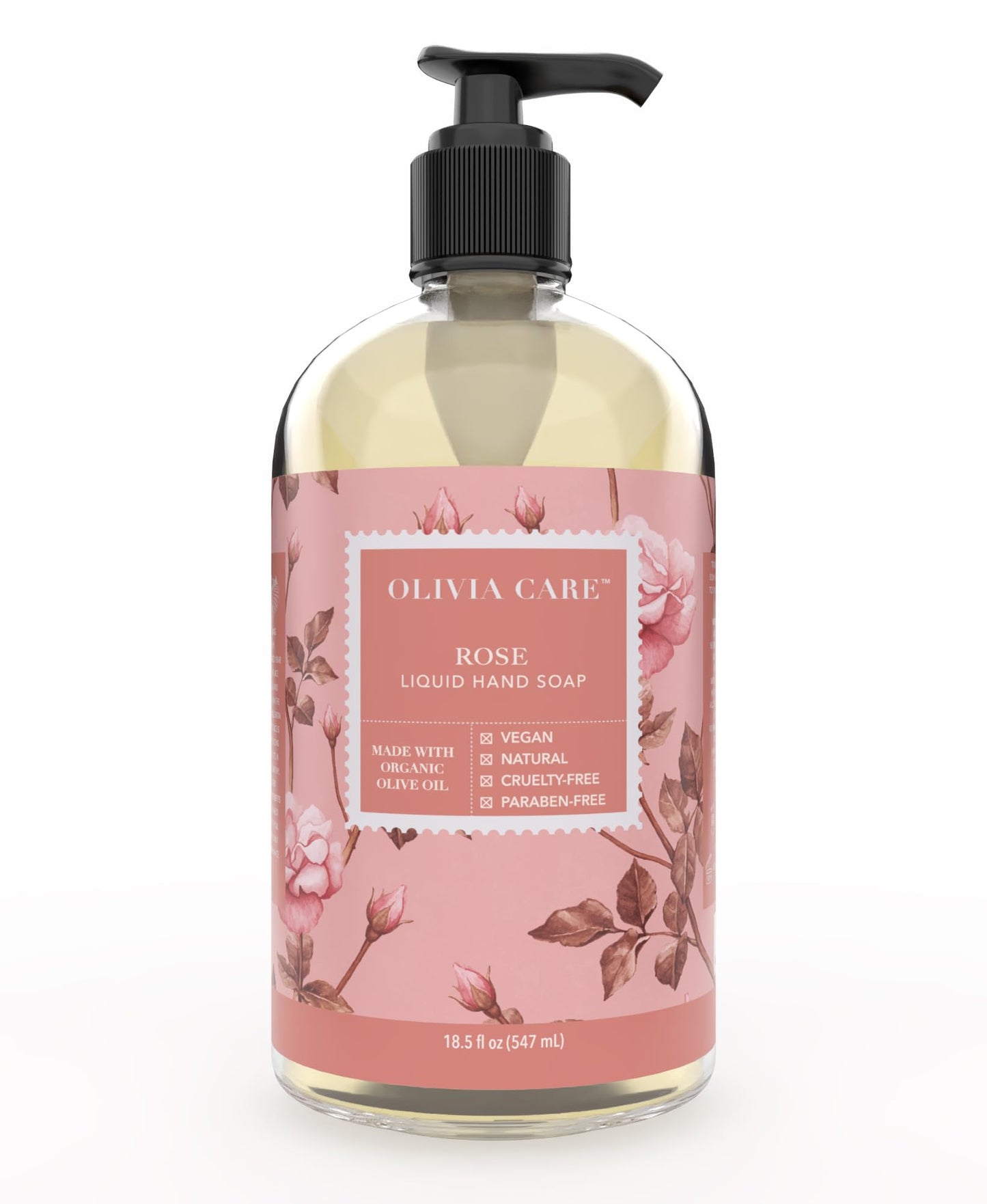 Olivia Care Liquid Hand Soap Rose & Essential Oils. All Natural - Cleansing, Germ-Fighting, Moisturizing Hand Wash for Kitchen & Bathroom - Gentle