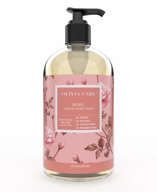 Olivia Care Liquid Hand Soap Rose & Essential Oils. All Natural - Cleansing, Germ-Fighting, Moisturizing Hand Wash for Kitchen & Bathroom - Gentle