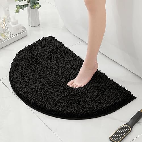 HYFAN Half Round Microfiber Chenille Non-Slip Bathroom Bath Rug Super Absorbent Quick Drying Shower Mat Soft Shaggy Bathtub Rugs Machine Washable…