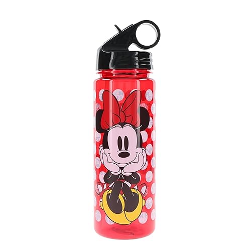 Silver Buffalo Disney Minnie Mouse Water Bottle With Flip-Up Straw | BPA-Free Plastic Sports Jug | Holds 20 Ounces