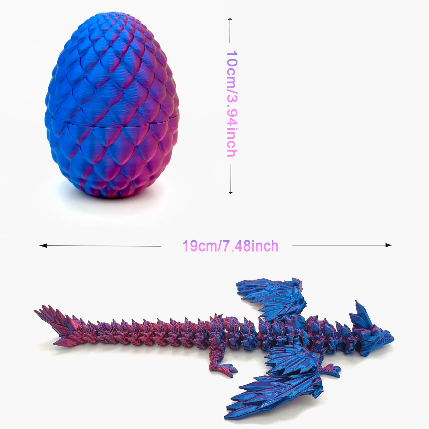 Hannahcos 3D Printed Dragon with Wings – Articulated Purple Dragon Toy, Unique 3D Printed Animal Gift for Kids, Boys & Home or Office Desk Decor