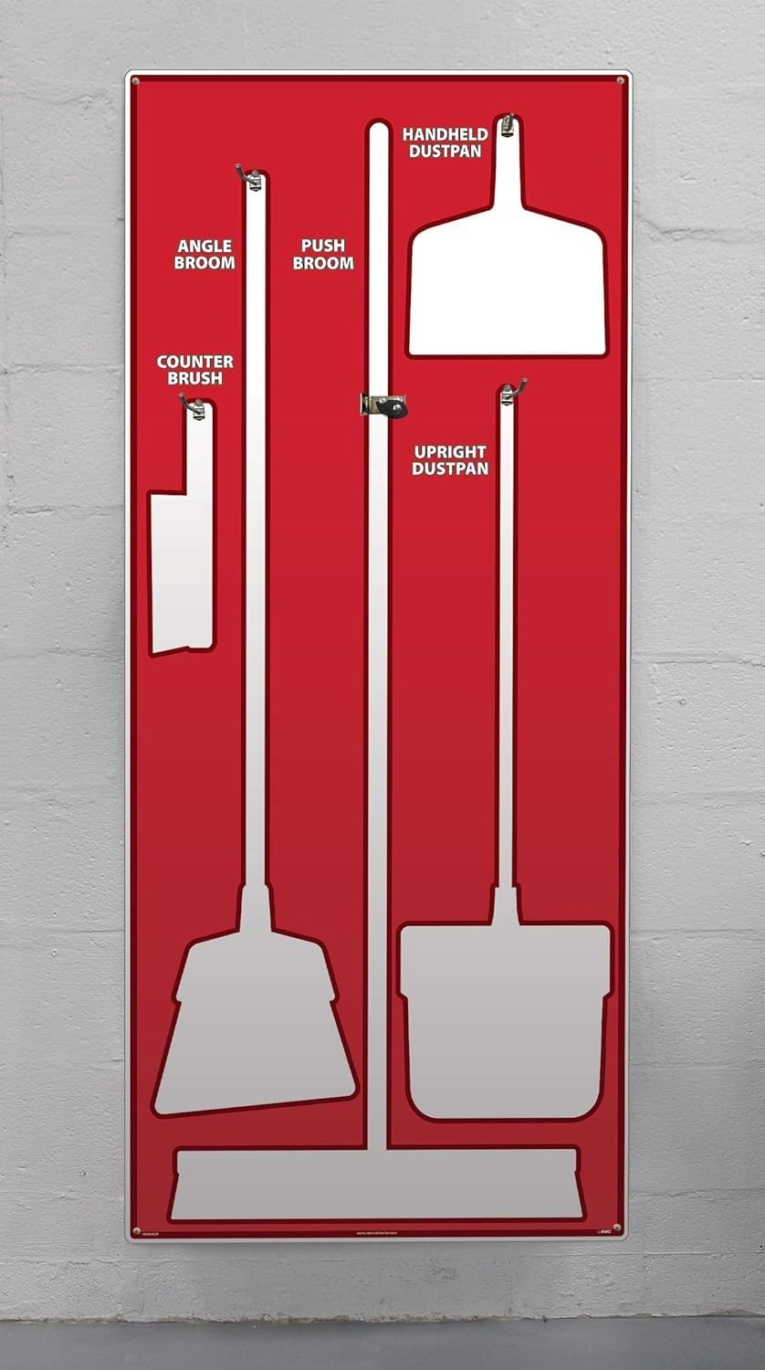 NMC SB106AL 5S Janitorial Shadow Board, Red/White, 68"X30", Heavy-DutyAluminum (Tools Sold Separately)