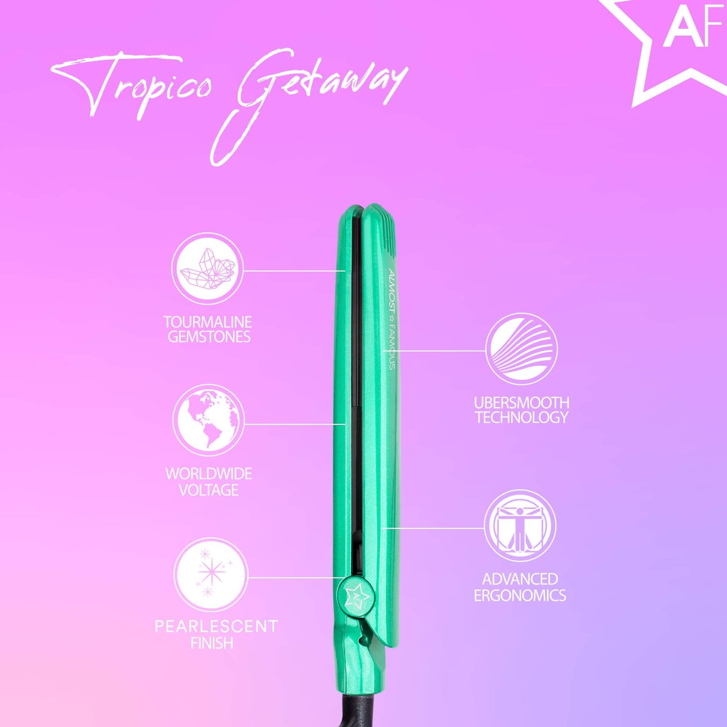 Almost Famous Tropico Getaway 0.5 inches Mini Tourmaline & Ceramic Hair Straightener Flat Iron with Stunning Travel Bag with Set Temperature, All