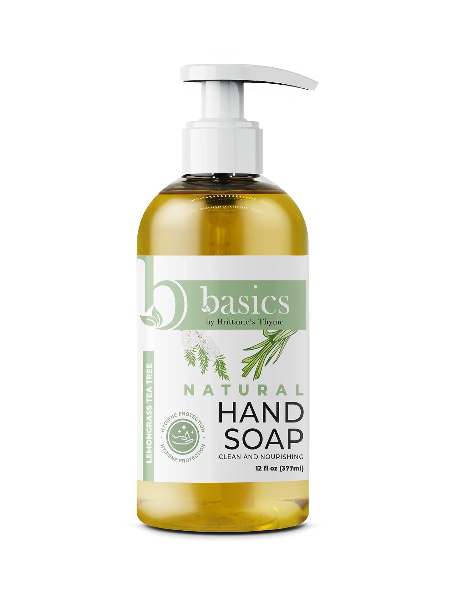 Brittanie's Thyme Basics Natural Olive Oil Hand Soap, Lemongrass Tea Tree - 12 fl oz, Pack of 3 - Cruelty Free, Vegan, No Synthetic Additives, No