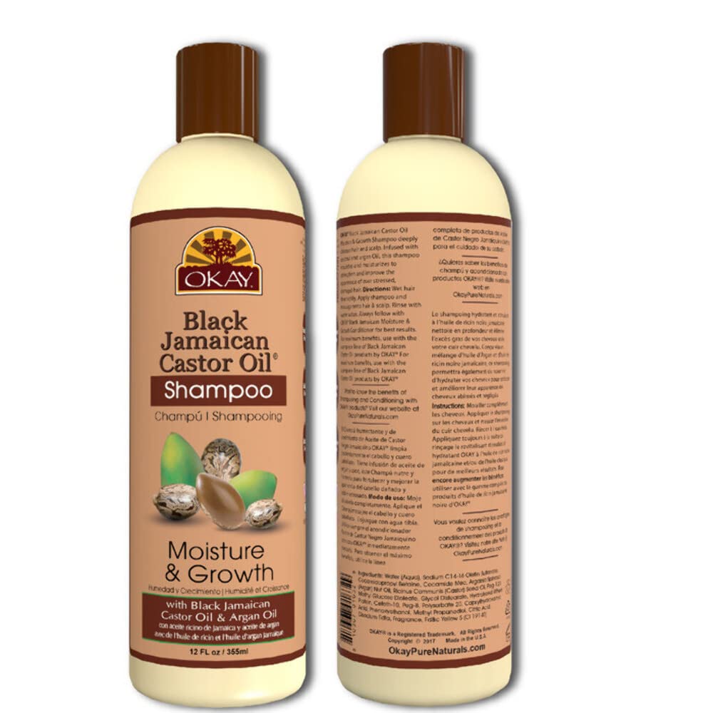 OKAY Black Jamaican Castor Oil Shampoo - Jamaican Castor Shampoo for Hair Health, Natural Moisturizing Cleanser to Strengthen & Restore Damaged Hair