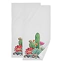 Vdsrup Succulent Cactus Hand Towels Tropical Cacti Summer Towel Set of 2 Flowers Small Bath Towels Soft Guest Face Towel Bathroom Decorations Thin…