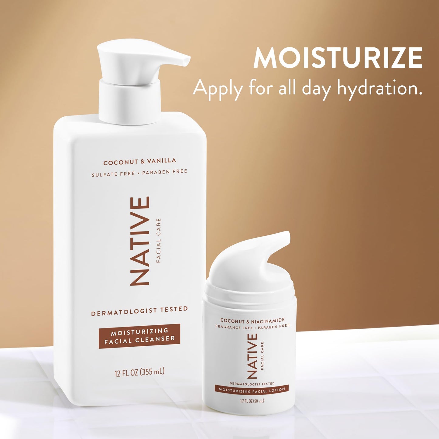 Native Moisturizing Daily Facial Moisturizer Gentle Face Lotion Hydrating Cream for Women and Men with Vitamin B3 & Coconut Lightweight Non Greasy