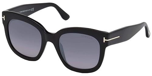 Tom Ford Modern Rectangular Sunglasses, Black (Nero Lucido/Fumo Specchiato), 52