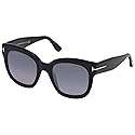 Tom Ford Modern Rectangular Sunglasses, Black (Nero Lucido/Fumo Specchiato), 52