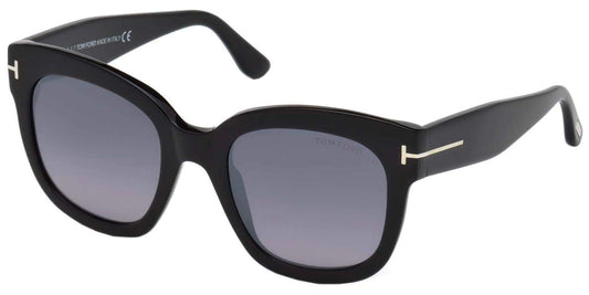 Tom Ford Modern Rectangular Sunglasses, Black (Nero Lucido/Fumo Specchiato), 52