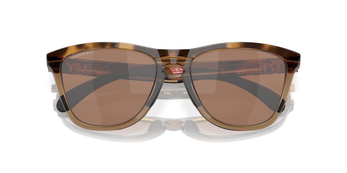 Oakley OO9284A Frogskins Range Low Bridge Fit Round Sunglasses, Brown Tortoise/Brown Smoke/Prizm Tungsten, 55 mm