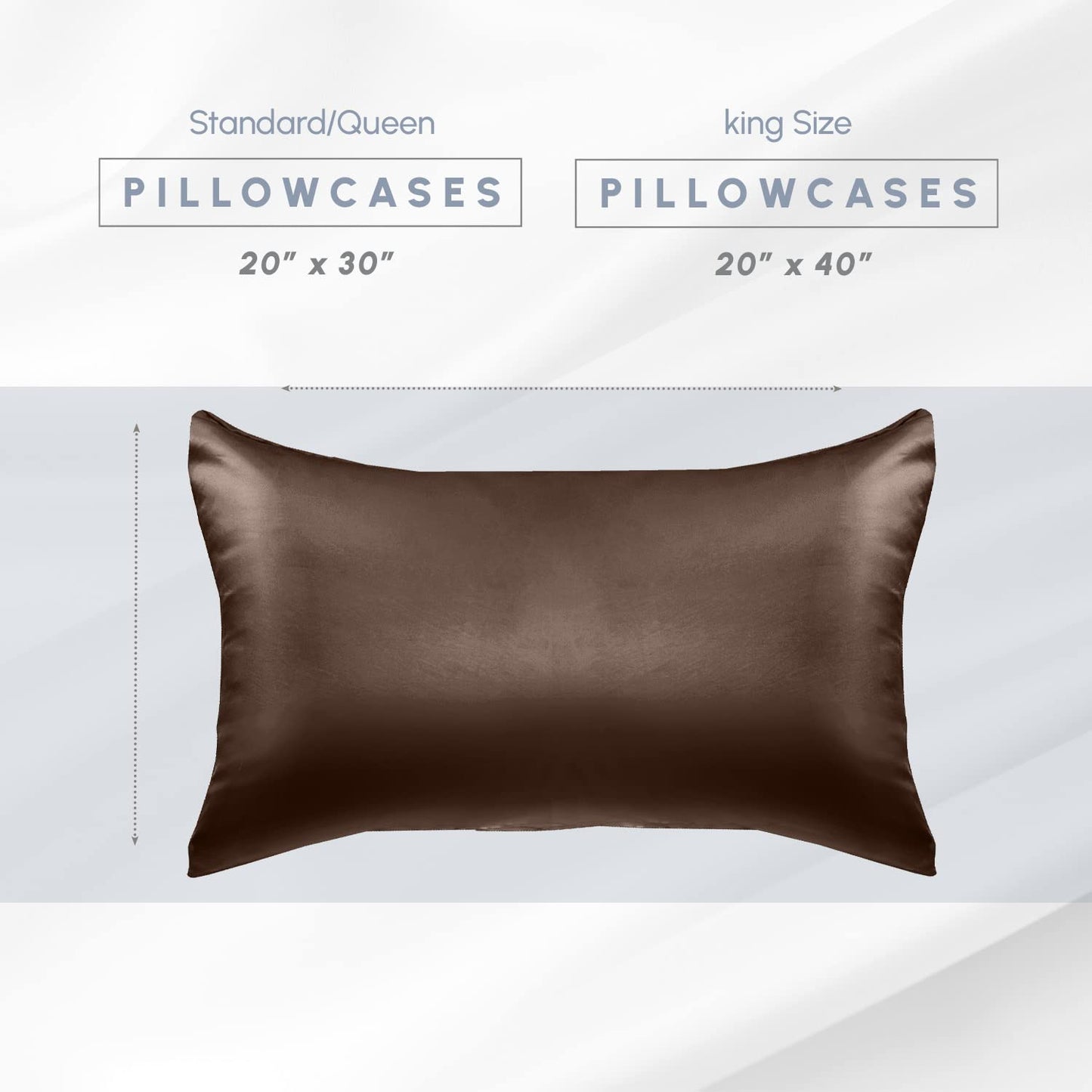 Elegant Comfort 4-PACK Chocolate Brown Satin Pillowcase Set with Hidden Zipper closure, Silky Smooth for Hair and Skin Care-Beautiful Gift Box-4-Piece