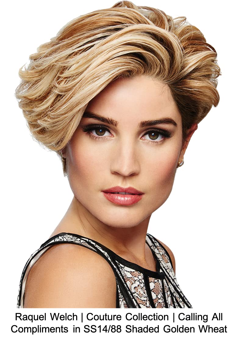 CALLING ALL COMPLIMENTS Lace Front Hand-Tied Human Hair Wig by Raquel Welch, 5PC Bundle: Wig, 4oz Mara Ray ProSmooth Shampoo and Conditioner, The One