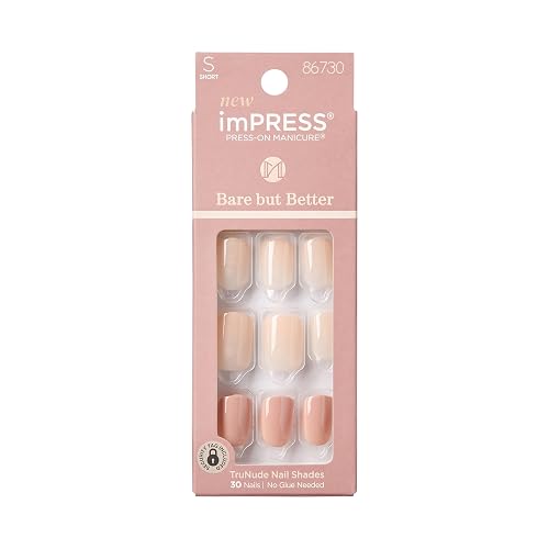 KISS imPRESS No Glue Mani Press On Nails, , 'Simple Pleasure', Nude, Short Size, Squoval Shape, Includes 30 Nails, Prep Pad, Instructions Sheet, 1 Beauty & Personal Care imPRESS