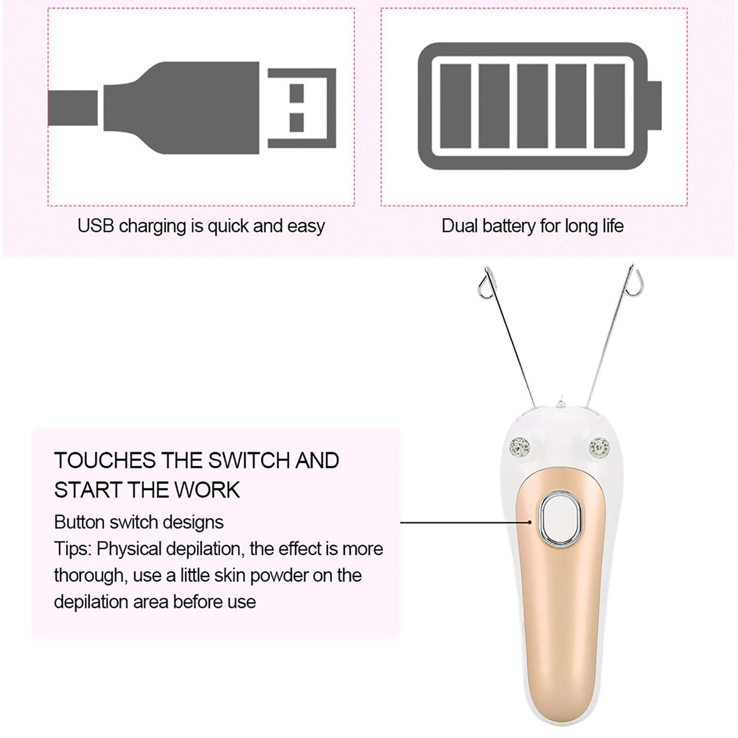 Electric Threading Epilator Face Body Threading Epilator Body Hair Remover Hair Remover Threading Pull Device[Gold] Beauty and Personal Care YUYTE