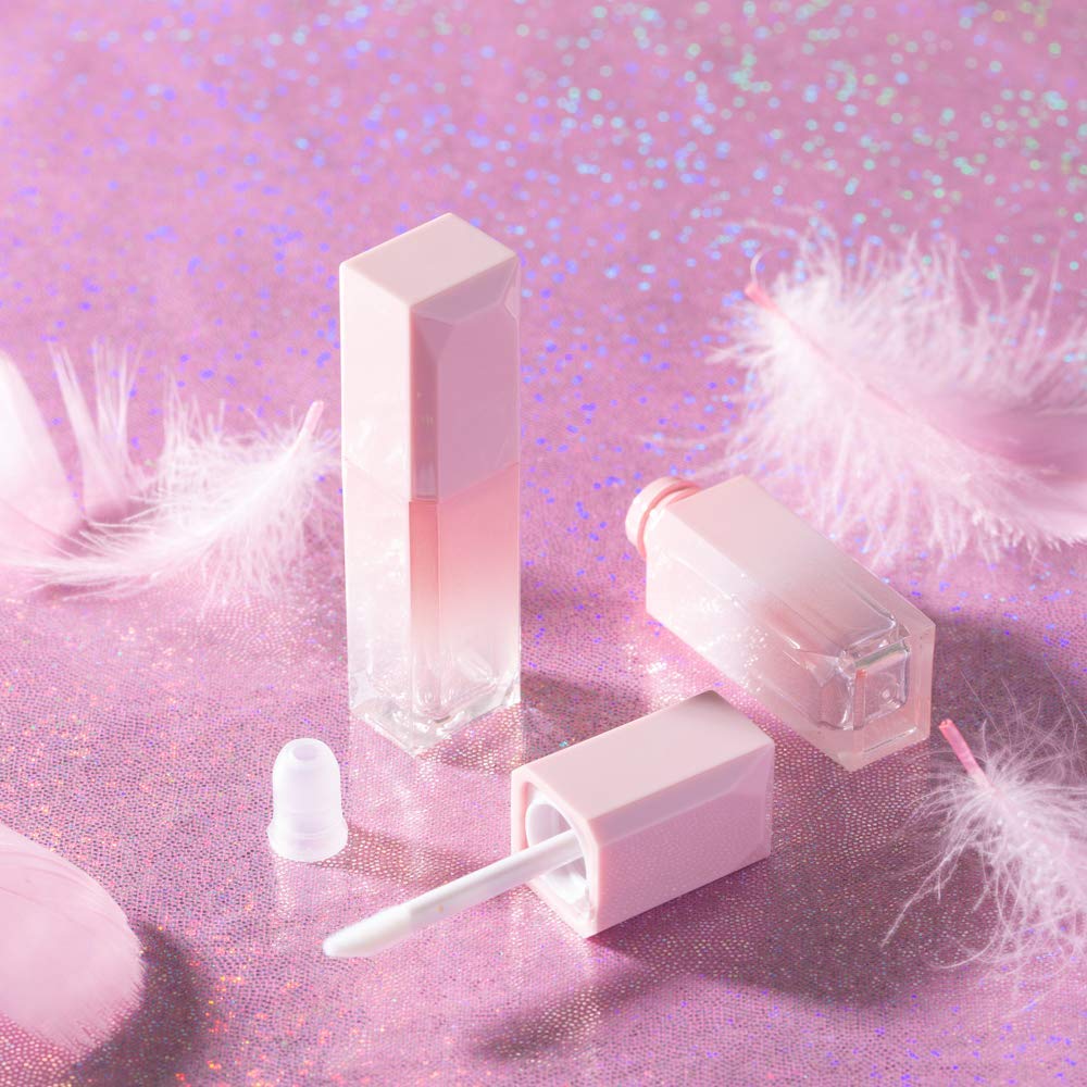 Healthcom 10Pcs 5ml Gradient Pink Empty Lip Gloss Tubes Plastic Mini Refillable Lip Balm Lipstick Bottle Lip Glaze Tube with Wand Travel Pipe Vials