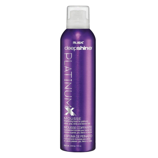 RUSK Deepshine PlatinumX Mousse, Lightweight, Alcohol-Free, for Platinum, Blonde, Gray, and Silver Hair, Enhances Body and Volume While Restoring