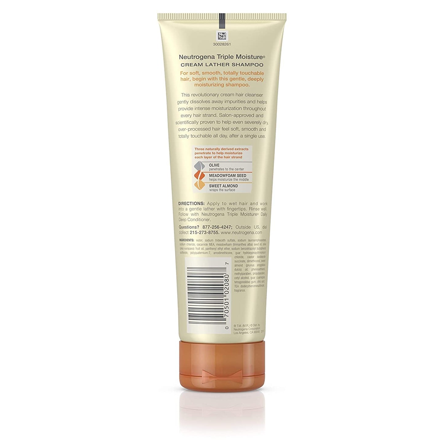 Neutrogena Triple Moisture Cream Lather Shampoo for Extra Dry Hair, Damaged & Over-Processed Hair, Hydrating with Olive, Meadowfoam & Sweet Almond