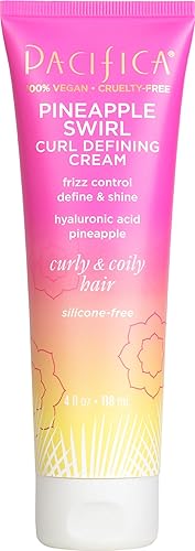 Pacifica Pineapple Swirl Curl Defining Cream - Curl Cream for Curly Hair, Curly Hair Products with Coconut Oil and Hyaluronic Acid, Styling for Bouncy