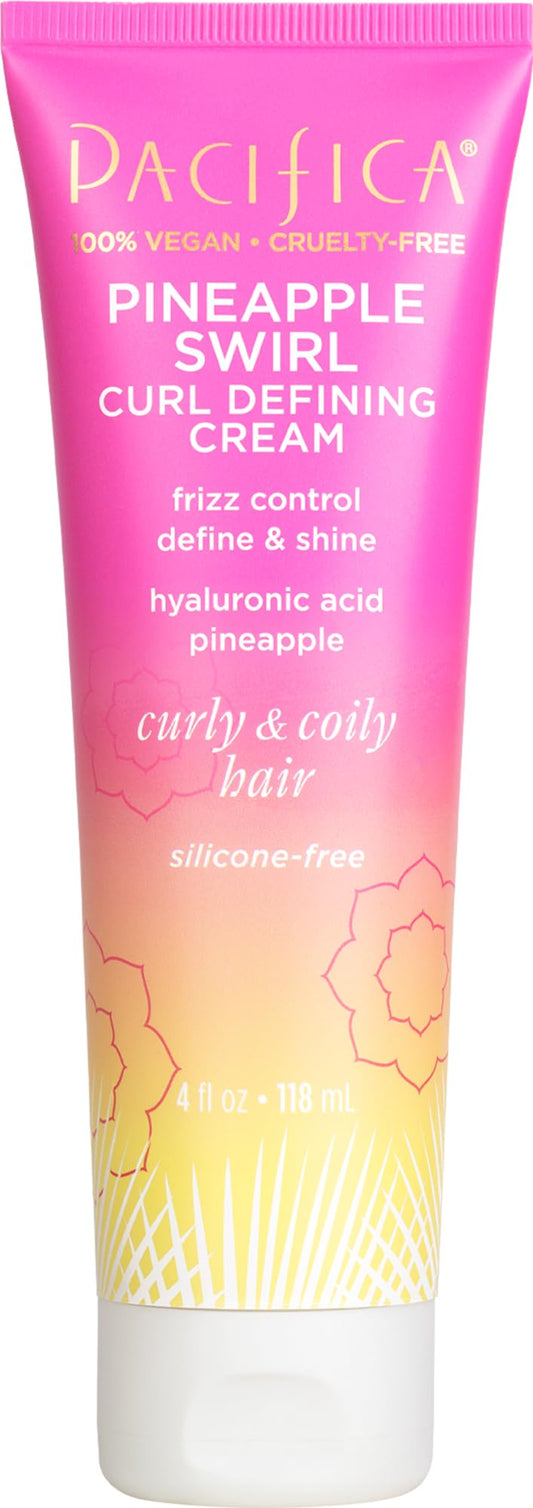 Pacifica Pineapple Swirl Curl Defining Cream - Curl Cream for Curly Hair, Curly Hair Products with Coconut Oil and Hyaluronic Acid, Styling for Bouncy