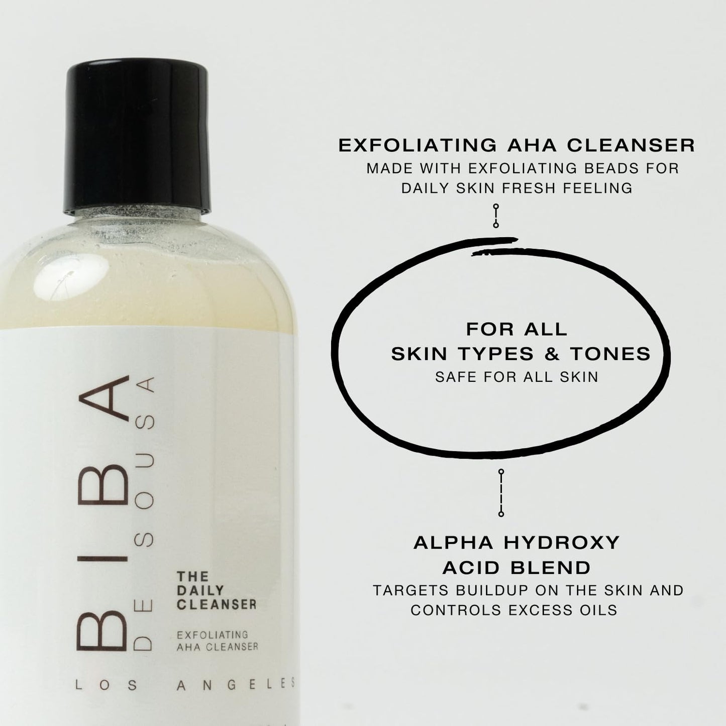 Biba De Sousa, The Daily Cleanser - Face and Body Wash with Exfoliating Beads, For Normal, Oily or Blemished Skin - Illuminates and Refines Skin