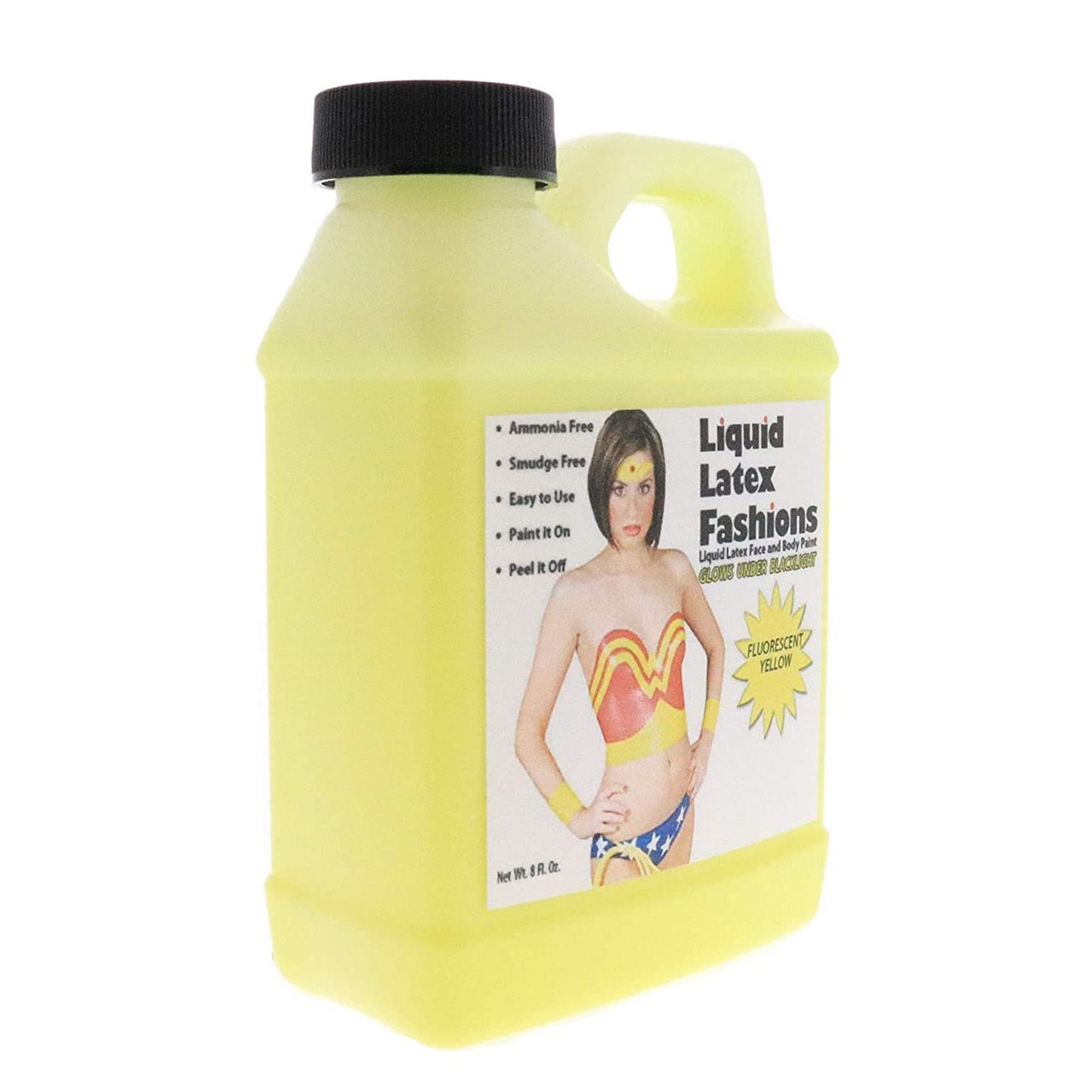 Fluorescent Yellow 8 Oz - Liquid Latex Face and Body Paint, Black Light UV Reactive GLOW, Art, Theater, School Plays, Cosplays and Concerts!