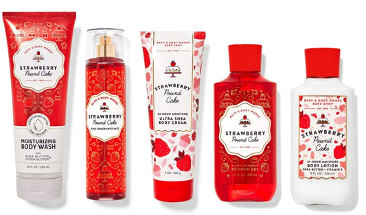 Bath & Body Works Skin Care Bundle Strawberry Pound Cake Wash Mist Cream Shower Gel and Lotion Full Size Beauty & Personal Care Bath & Body Works