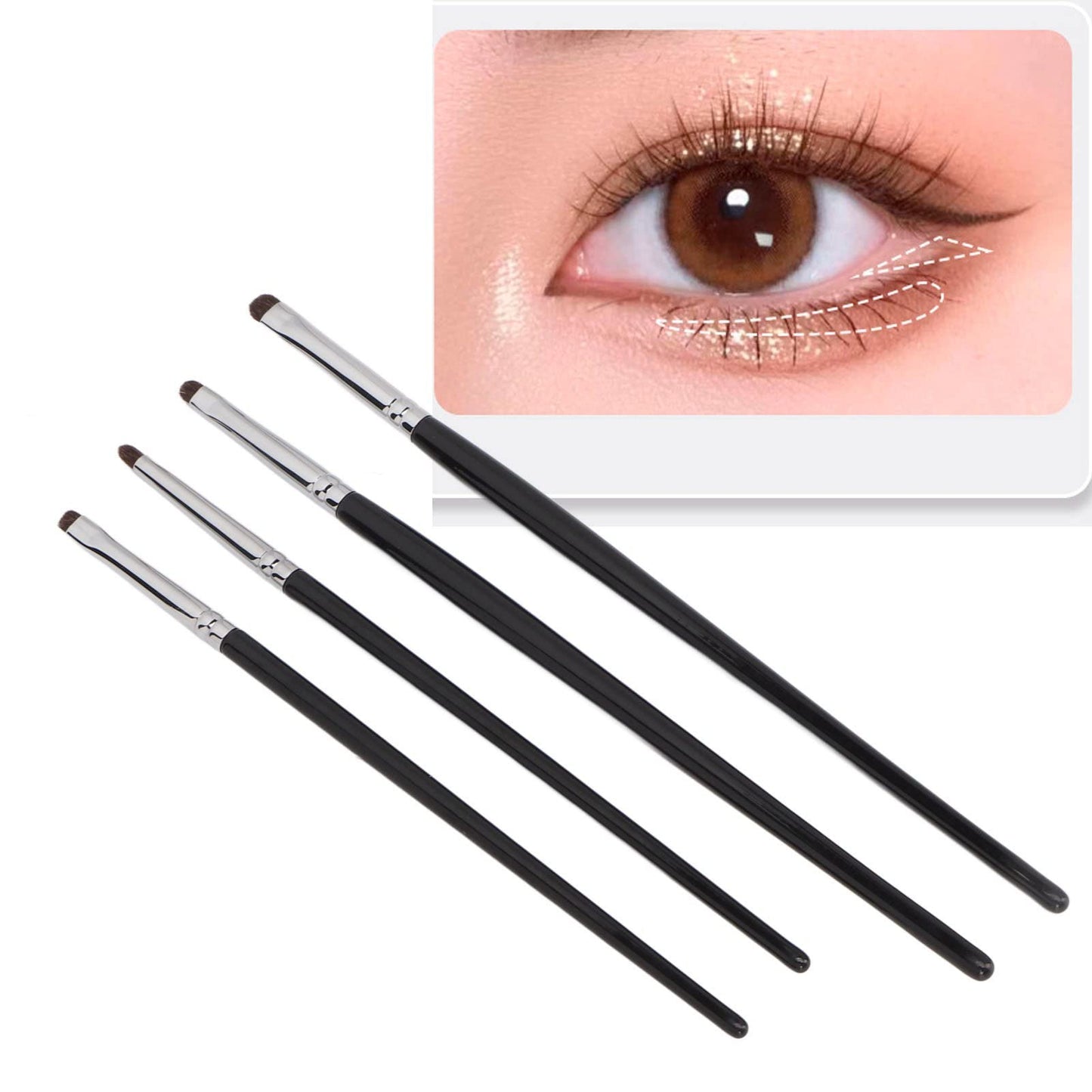 4pcs Wool Make Up Brush Set, Premium Eye Makeup Brush for For Eyeshadow, Eyeliner, Concealer, Detail Makeup Brush Kit with Fine Bristles