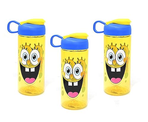 Zak Designs, Inc [3 Pack] Nickelodeon Spongebob 16.5oz Kids Sullivan Sports Water Bottle, BPA free, YellowBlue SBXKT071