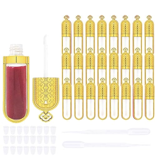 COSIDEA 24 PCS Refillable Empty 5ml GOLD Crown Lip Gloss Tubes with Wand?Cute Lipgloss Containers? DIY Lip Gloss Making Kit Container Bulk Wholesale