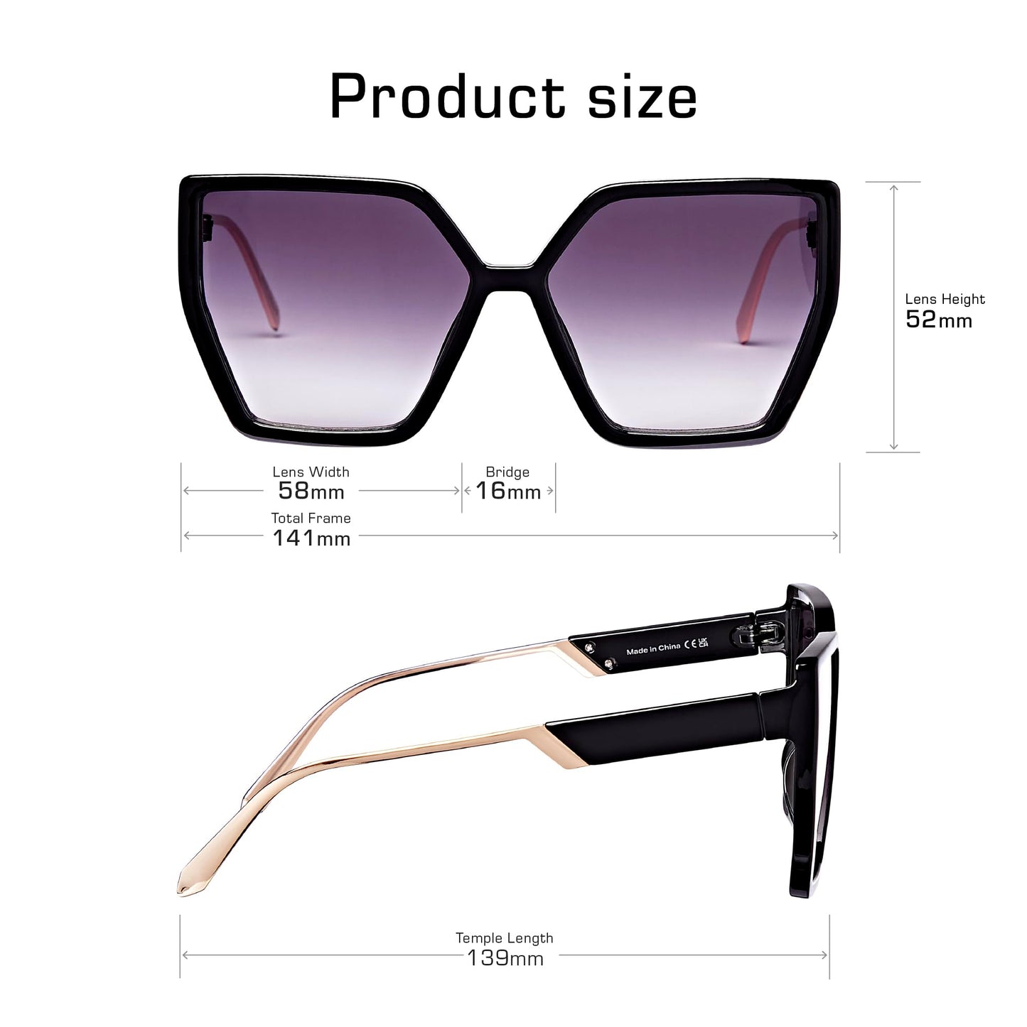Mad Shade Sunglasses for Women, Modern Black Geometric Bold Angular Glasses, Trendy Summer Eyewear with UV400 Protection